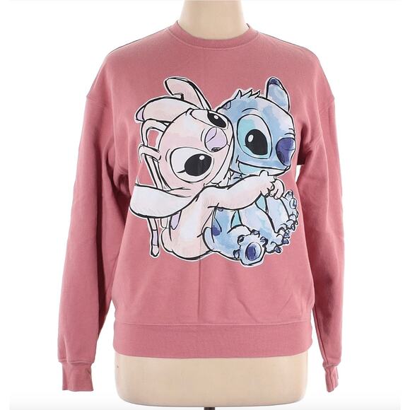 Stitch & Angel Womens Size Medium Crewneck Pink Sweatshirt Disney Soft Pullover - Picture 1 of 12
